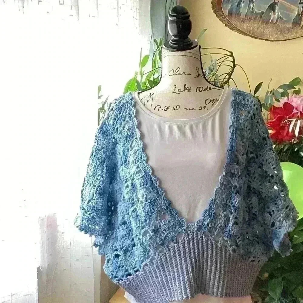 HANDMADE New CROCHET OCEAN BREEZE BOHO VEST CROCHET COTTON CROPPED Top XL/XXL